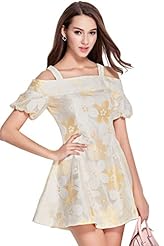 Sexy Mesh Cocktail Above the Knee Fit-and-Flare Bateau Neck Off the Shoulder Short Sleeves Silk Summer Evening Dress/Prom Dress/Party Dress/Mini Dress 