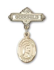 Gold Filled Baby Badge with St. Elizabeth of Hungary Charm and Godchild Badge Pin