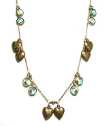 Anne Koplik Designs Antique Gold Plated Brass Etched Puffy Heart Necklace with AB Crystals
