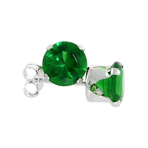 Sterling Silver Cubic Zirconia Emerald Earrings Studs 6 mm Green Color 2 carat/pair