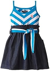 Girls Short Sleeves Striped Print Bateau Neck Cotton/Denim/Spandex/Knit  Dress