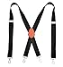 Levao Mens Suspenders with 4 Hook Clips X-Back Solid Color Adjustable Braces Black