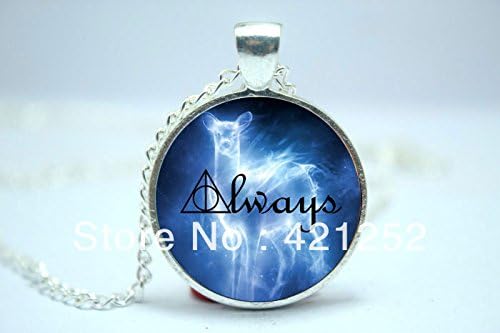 Pretty Lee 2015 Fashion Deathly Hallows 'Always' Snape'S Silver Doe Patronus Harry Potter Necklace Glass Cabochon Necklace Christmas gift