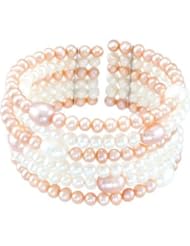 Clevereves Sterling Silver 4.5-5mm 7.5-8mm 6.5 Inch Freshwater Cultured White Gold & Pink Pearl Cuff Bracelet