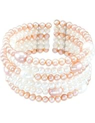 Sterling Silver 4.5-5mm/7.5-8mm/ 6.5 Inch Freshwater Cultured White Gold & Pink Pearl Cuff Bracelet