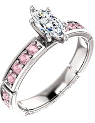10K White Gold Marquise Cut White and Pink Diamond Ring -- LIFETIME WARRANTY