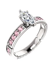 14K White Gold Marquise Cut White and Pink Diamond Ring -- LIFETIME WARRANTY