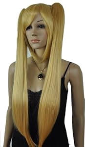 Qiyun Long Short Straight Blonde Two Clip-On Ponytails Costume Full Hair Wig