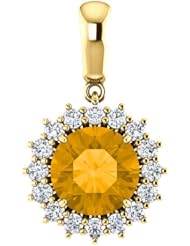 10K Yellow Gold 8.00mm Round Cut Citrine and Diamond Pendant -- LIFETIME WARRANTY