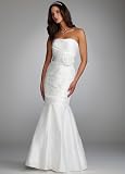 David's Bridal Wedding Dress: Taffeta Mermaid Gown with Floral Sash Style 21375