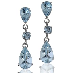 14k White Gold Aquamarine Dangle Earrings by
