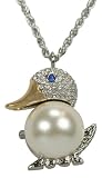Pedre Women's Two-Tone Crystal Adorned Faux Pearl Duck Pendant Watch with Rope Neck Chain # 8530TX