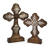 IMAGE OF New Regal Set Of Two Morrow Crosses In Graduated Sizes Hammered Metal Look With Frosted Silver Tone