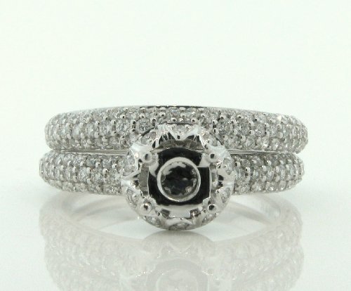 1.00Ct tw Natural Round Diamond Bridal Set (Engagement/Semi Mount ring with Matching band) micro set in 14K white Solid Gold (VS – Clarity , GH – Color)