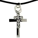 Silvertone Crystal Double Cross Necklace