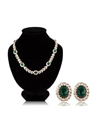 Fashion Plaza 18k Rose Gold Plated Leaf Necklace and Earring Set Swarovski Elements Emerald Gemstone May Birthstone Engagement and Wedding S04