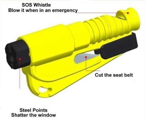 Total Security VT 3-in-1 Self Rescue Emergency Tools, Whistle Blower, Seat Belt Cutter & Car Window Breaker - Lightweight & Portable Life-saving Preparedness Tool + FREE PDF - Assist Passengers & Motorists who are in Danger Situations