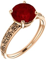 10K Rose Gold 8.00mm Round Cut Chatham Created Ruby Ring -- LIFETIME WARRANTY