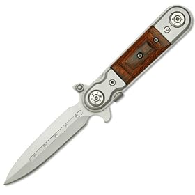 Tac Force - Couteau automatique Stilleto QUICK SPIN II - Manche bois - #TF517W