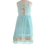 GeGe Girls Aqua Sundress Adjustable Tank Flower Lace Dress 7-16