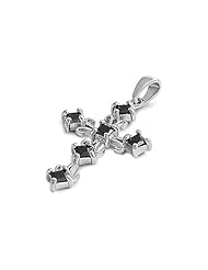 Sterling Silver Black CZ Cross Pendant Polished Unique Charm Pure 925 New 24mm with 2mm Rope Chain