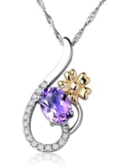 Honeystore Girls S925 Sterling Silver Zircon Accent Amethyst Necklace Color Purple