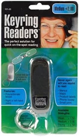 Keyring Accessory Optical Qualtly Magnifying Lenses Folding Pocket Sized Unisex Slim Design Three Strengths Black or Silver (+1.50, +2.0,+2.50) (Black +2.0)