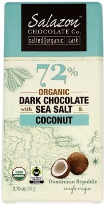 Salazon - Organic Dark Chocolate with Sea Salt & Coconut - 2.75 oz.pack of 2