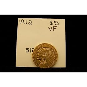 1912 $5 Eagle Indian Head Gold Coin VF
