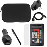 GTMax 6 pieces Accessories Bundle Kit for New Amazon Kindle Fire Full Color 7 Multi-touch Display Wi-Fi Tablet -Combo Set Includes: Black Sleeve Case + LCD Screen Protector + Data Cable + USB Car Adapter + USB Travel Adapter + Universal Stylus