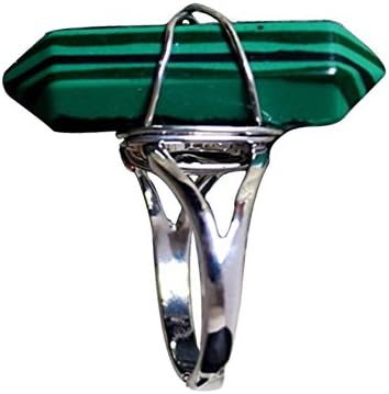 Iminibox 1pcs Fashion Natural Opal Amethyst Healing Stone Mix Style Hexagonal Column Opening Finger Ring Unisex Gift (Synthetic Malachite)