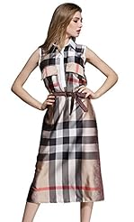 Plus Size Cotton/Polyester Vintage Sleeveless Striped Print Summer 2015  Dress