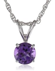 Sterling Silver 6mm Round Amethyst Pendant Necklace with Light Rope Chain Necklace, 18"
