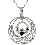 Sterling Silver Claddagh in Round Celtic Knot Necklace