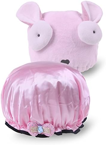 Mesehome Waterproof Double Layer Children Shower Cap And Absorbent Microfiber Cartoon Dry Hair Towel For Child 2Pack(1xChildren Shower Cap,1xChildren Hair Drying Towel)