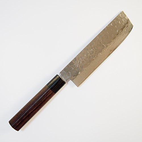 Norisada Hammered Damascus Usuba/Nakiri Vegetable Knife 6-Inch Shitan Handle