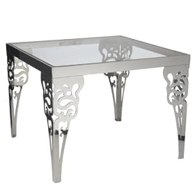 Lazy Susan Square Paisley Steel Accent Table with Glass Top