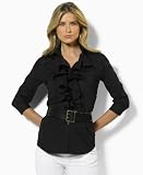Lauren by Ralph Lauren Shirt, Evarrard Three-Quarter Sleeve Ruffled