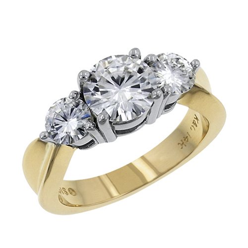 14K Two Tone Moissanite 3 Stone 3 Prong Design (2.5 cttw equivalent)
