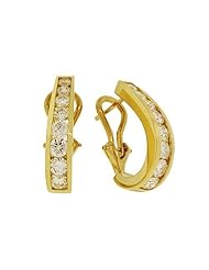 Diamond Earrings - French Clip Channel Set Diamond Earrings in 18k Yellow Gold