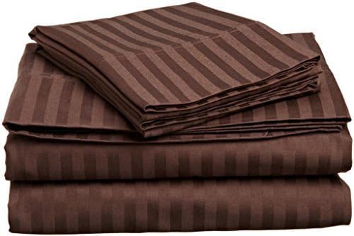 Chocolate Stripe 100%Pima Cotton Cotton 500 Thread Count Gokul Linen RV King 72X80 Inch Size Bed Sheet Set 4PCs Pocket Depth 11 Inch Drop by Gokul Linen