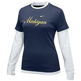 Nike Michigan Wolverines Ladies Navy Blue Double Layer Script Long Sleeve T-shirt