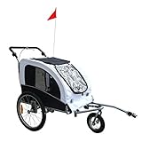 Tenive PU Waterproof Coating Cat/Dog Folding Pet Trailer w/ Suspension, White & Black