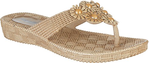 Capelli New York Woven textured injected hooded thong with glitter faux leather flowers Ladies Flip Flop