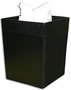 Black Crocodile Embossed Leather Waste Basket