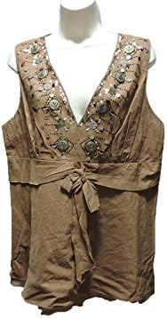 Kay Celine Womens Brown cotton Beaded Sequin Blouse Top Shirt XL, (X-large)