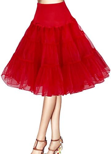 50s Vintage Rockabilly Net Petticoat Skirt Tutu Skirt(Red, S-M Size)