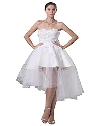 Sexy Strapless Bubble Dress High-Low-Hem Tulle Sweetheart Applique Wedding Dress 