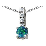 1.12 cttw 14K White Gold Plated 925 Sterling Silver Created Blue Opal Pendant