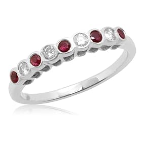 10k White or Yellow Gold Bezel-Set Round Ruby and Diamond Cheerful Stack Ring by Amazon.com Collection